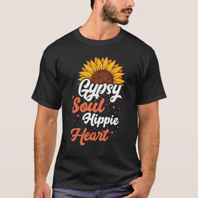 Camiseta Gypsy Soul Hippie Heart Sunflower Wild Free Spirit (Frente)