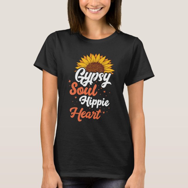 Camiseta Gypsy Soul Hippie Heart Sunflower Wild Free Spirit (Frente)