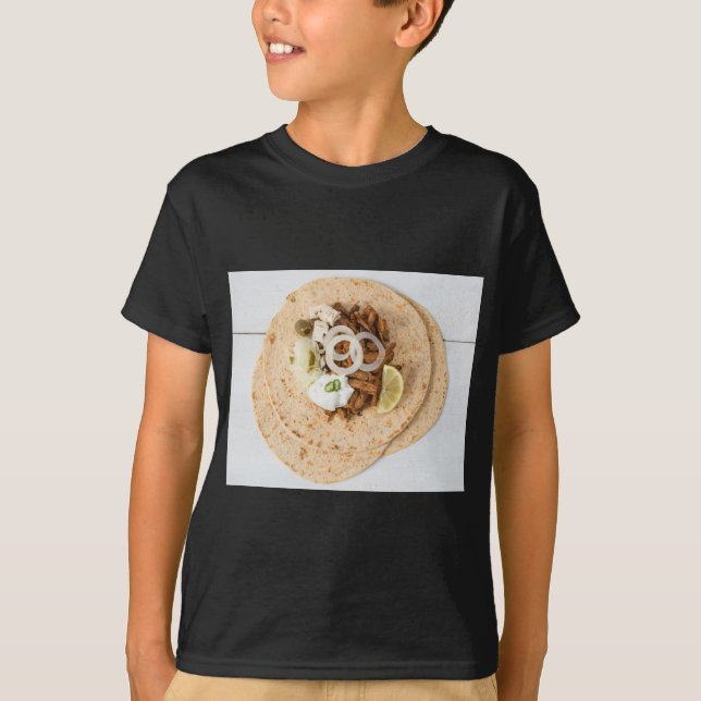 Camiseta Gyros pita com tzatziki coleslaw azeitonas e feta (Frente)