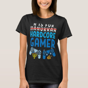 Camiseta H é para Hanukkah Gamer Vídeo Gaming Boys Men Gir