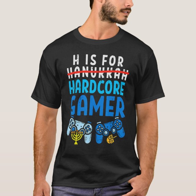 Camiseta H é para Hanukkah Gamer Vídeo Gaming Boys Men Gir (Frente)