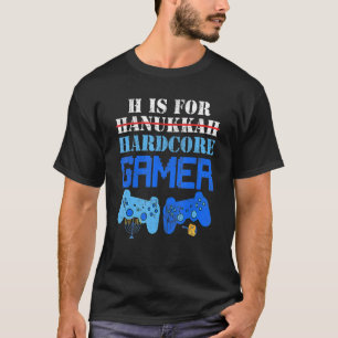 Camiseta H é para Hanukkah Gamer Vídeo Gaming Boys Men Jewi
