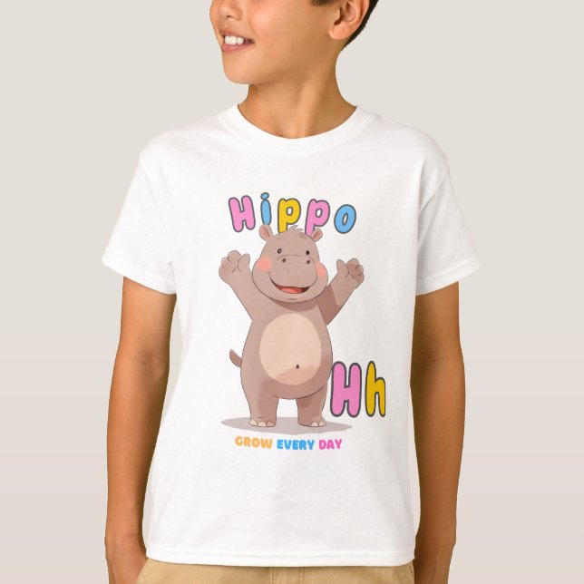 Camiseta "H é para Hippo" Tee do Alfabeto - Cresça todos os (Frente)