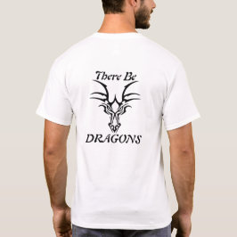 Camiseta Há Dragões Silhueta Preta de Crânio de Dragão