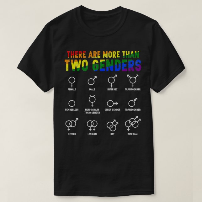 Camiseta Há Mais De Dois Genders Rainbow LGBTQ Prid (Frente do Design)