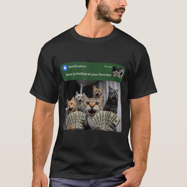 Camiseta Há movimento na porta da frente gato engraçado mov (Frente)
