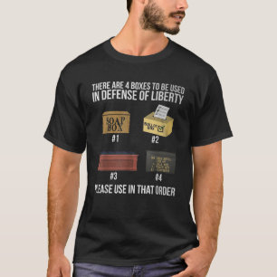 Camiseta Há quatro caixas a serem usadas na defesa de
