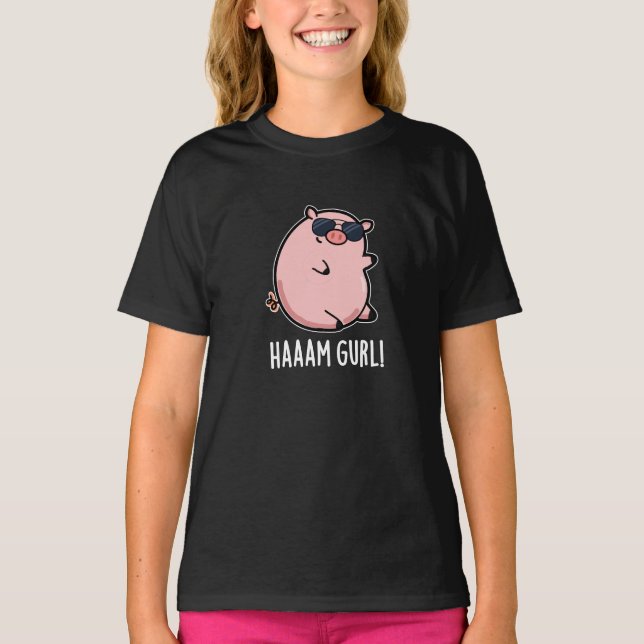 Camiseta Haaaam Gurl Funny Pig Dark BG (Frente)
