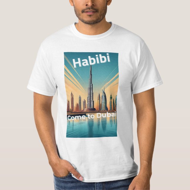 Camiseta Habibi vem a Dubai - Linha Skyline de Dubai (Frente)