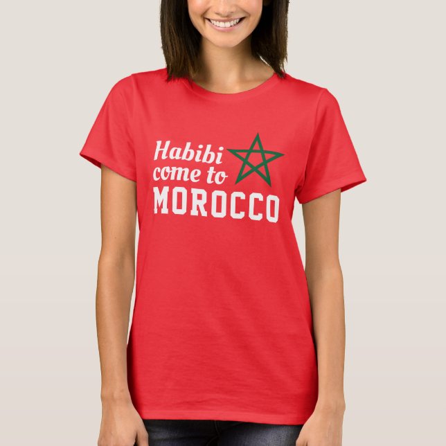 Camiseta Habibi Vem Para Marrocos Bandeira Estrela Verde (Frente)