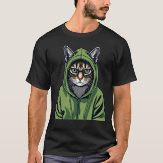 Camiseta Hacker Cat em Green Hoodie