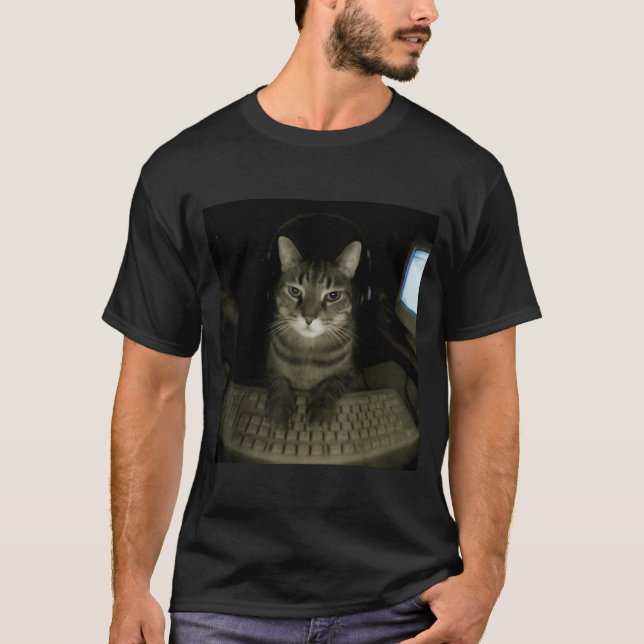 Camiseta Hacker Cat Meme Funny Computer Cat Kitten Gamer Ca (Frente)