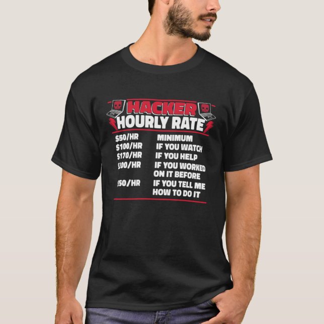 Camiseta Hacker Hourly Rate Ethical Hacking White Hat Hacke (Frente)
