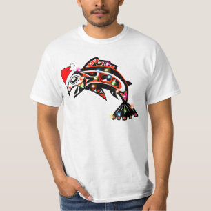 Camiseta Haida Salmon Spirit Animal Com Luzes De Natal