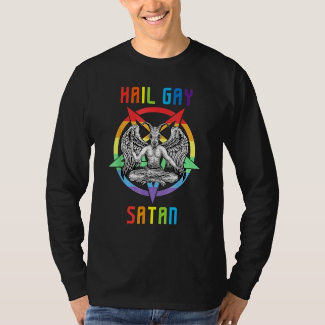 Camiseta Hail Gay Satan LGBT Goth Gay Pride Baphomet (Frente)