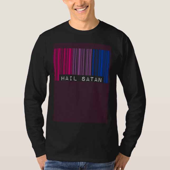 Camiseta Hail Satan Bisexual Pride Flag Barcode Satanist Eq (Frente)