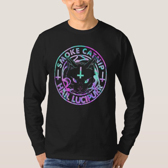 Camiseta Hail Satan Smoke Catnip Hail Lucipurr Satanic Blac (Frente)