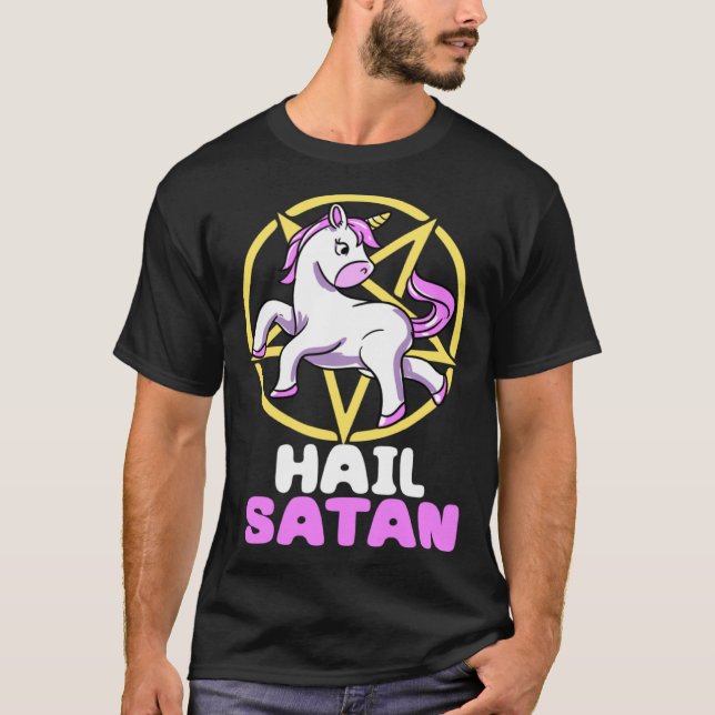 Camiseta Hail Satan Unicorn Satan Demon Devil Gothic Hell P (Frente)