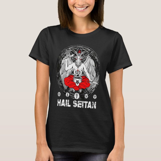 Camiseta Hail Seitan Satanic Vegan Chef Baphomet Occult Coo (Frente)