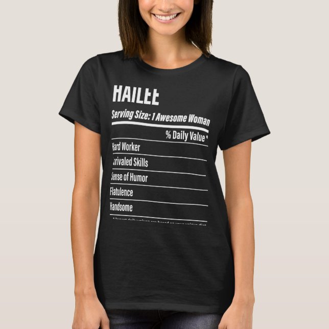 Camiseta Hailee Nutritional Facts Servindo Calorias de Tama (Frente)