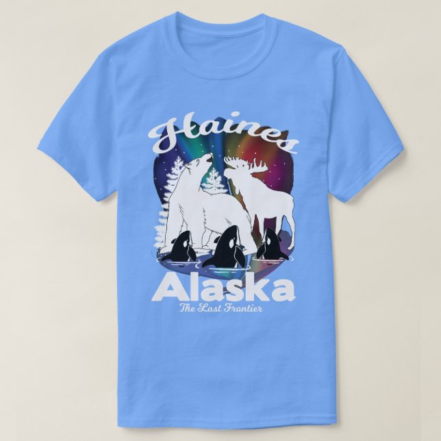 Camiseta Haines Alaska Aurora Borealis Bear Orca Moose Swea (Frente do Design)