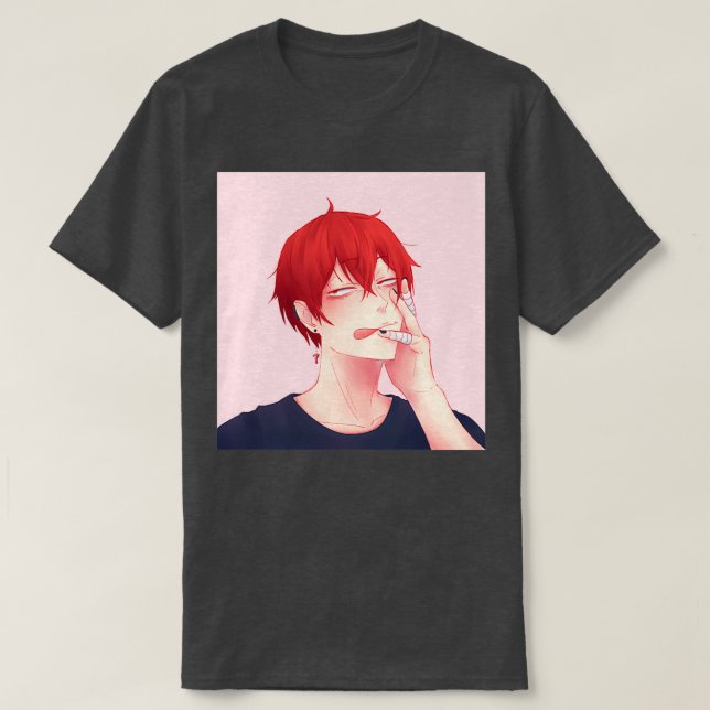 Camiseta Hair Down Tendou Satori Blue Shirt Pink bg (Frente do Design)