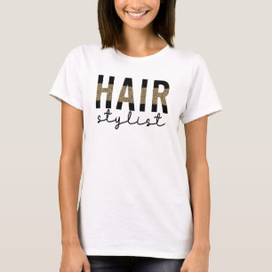 Camiseta Hair Stylist Cheetah Typografia Hairdresser Gift