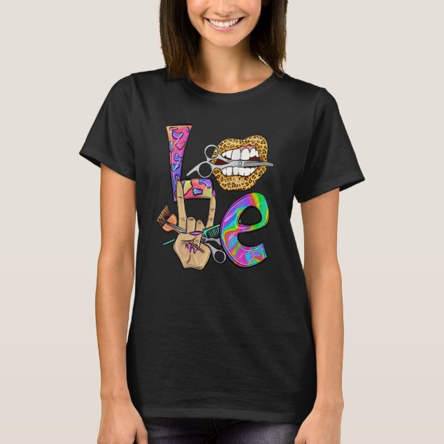 Camiseta Hair Stylist Hairdresser Love com Lábios Queen e (Frente)