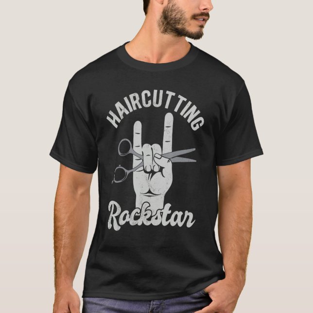 Camiseta Haircutting rockstar, funny hairdresser scissors,  (Frente)