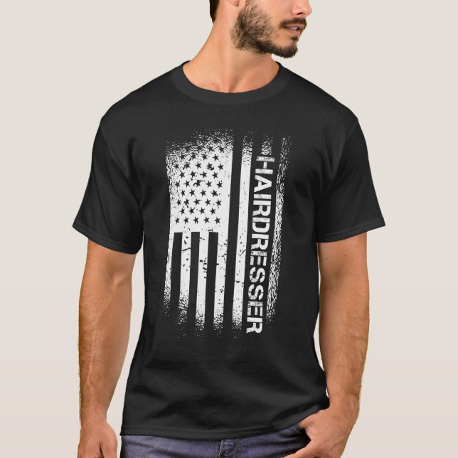 Camiseta Hairdresser Patriótico com Bandeira Americana (Frente)