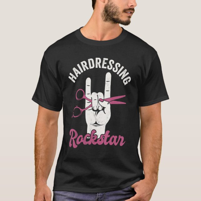 Camiseta Hairdressing rockstar, funny hair stylist, retro h (Frente)