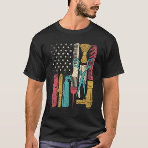 Camiseta Hairstylist Tools USA Flag Haircutter Barber Hair