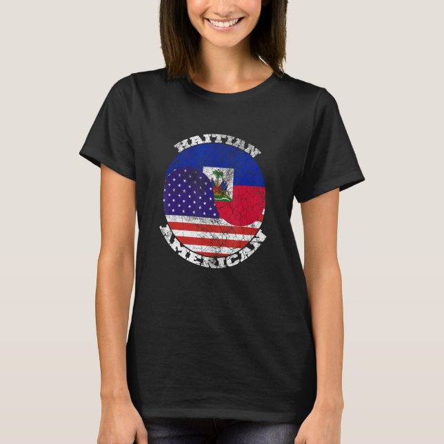 Camiseta Haiti and the American flag, Half Haitian Half Ame (Frente)