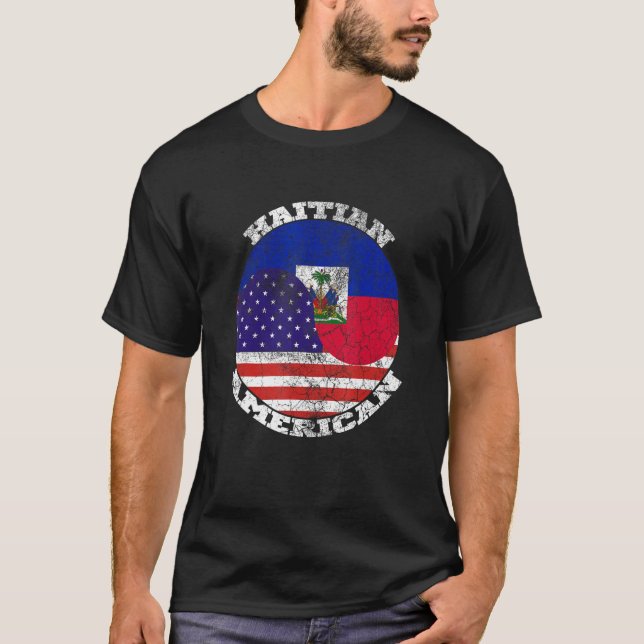 Camiseta Haiti and the American flag, Half Haitian Half Ame (Frente)