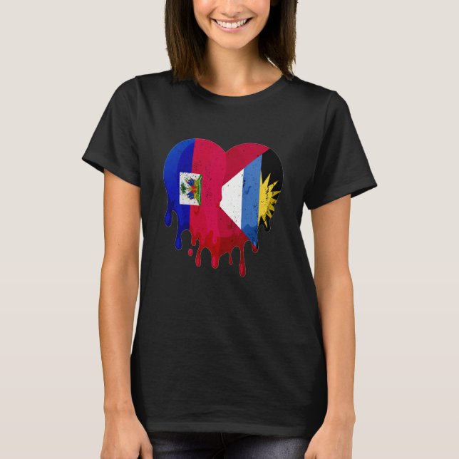 Camiseta Haiti Antigua Barbuda Flag Heart Grown Patriot Cou (Frente)
