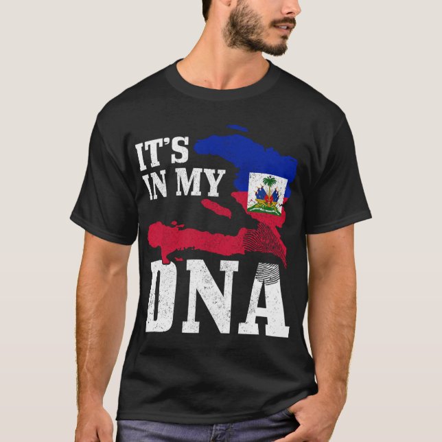 Camiseta Haiti Está no meu DNA Imprimido Orgulho de Bandeir (Frente)