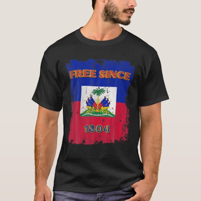 Camiseta Haiti Free Since 1804 Black Republic Flag Emblem C (Frente)