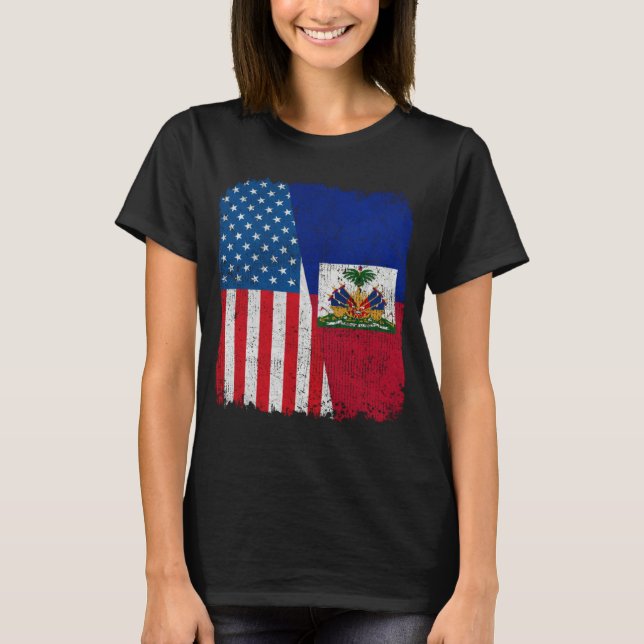 Camiseta Haitian American Flag Half USA Haiti Root Proud (Frente)