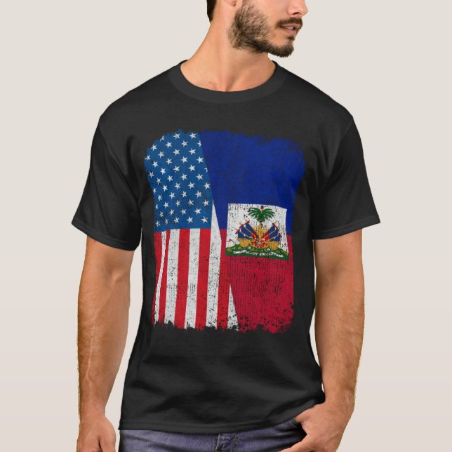 Camiseta Haitian American Flag Half USA Haiti Root Proud (Frente)