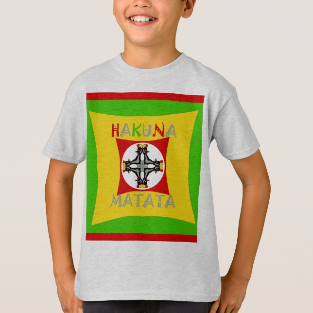 Camiseta Hakuna Matata Rasta Cor Vermelha Ouro Verde (Frente)