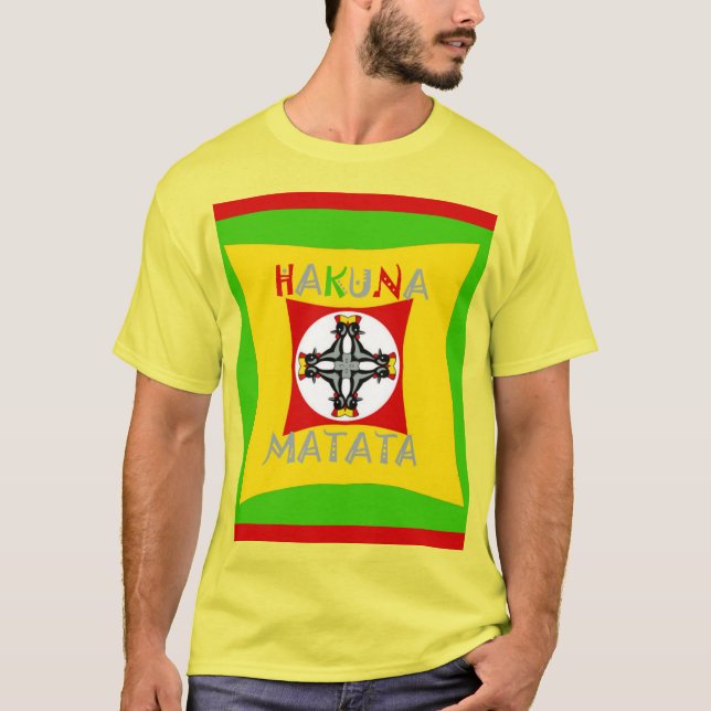 Camiseta Hakuna Matata Rasta Cor Vermelha Ouro Verde (Frente)