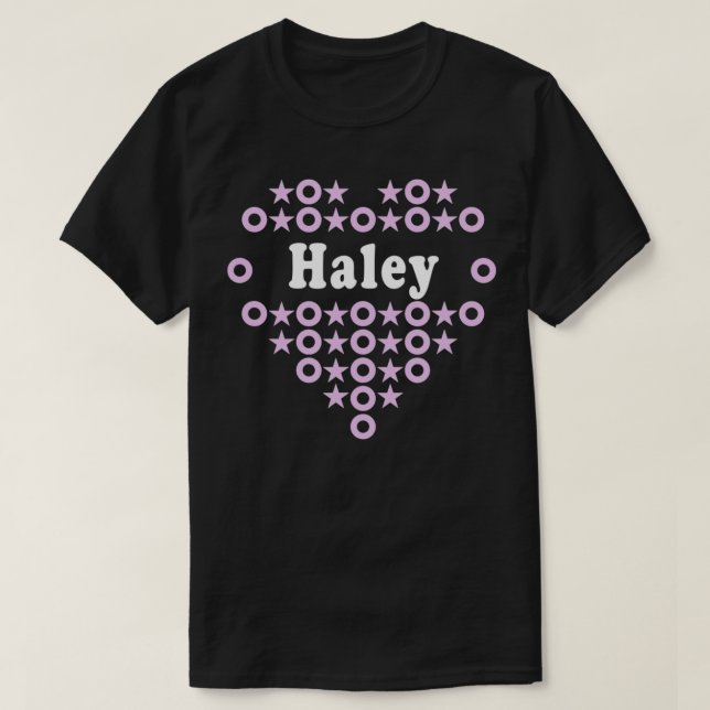 Camiseta Haley Name for Girls Heart Hugs Stars for Ki (Frente do Design)