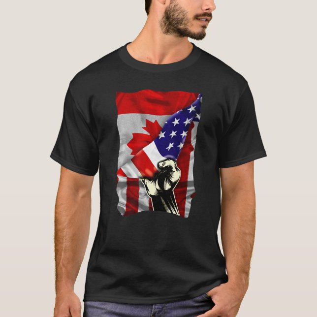 Camiseta Half American Flag Canadian ROOTS USA Flag Canadá (Frente)