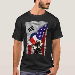 Camiseta Half American Flag Coreano ROOTS USA Flag South Ko