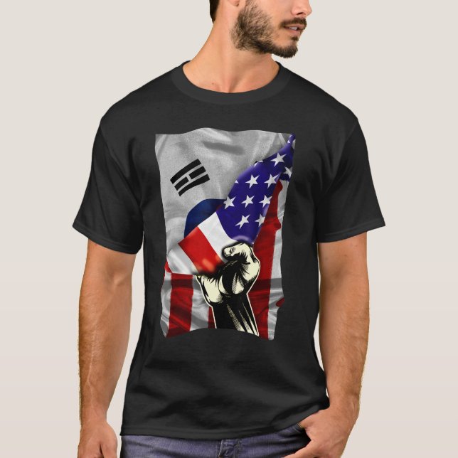 Camiseta Half American Flag Coreano ROOTS USA Flag South Ko (Frente)