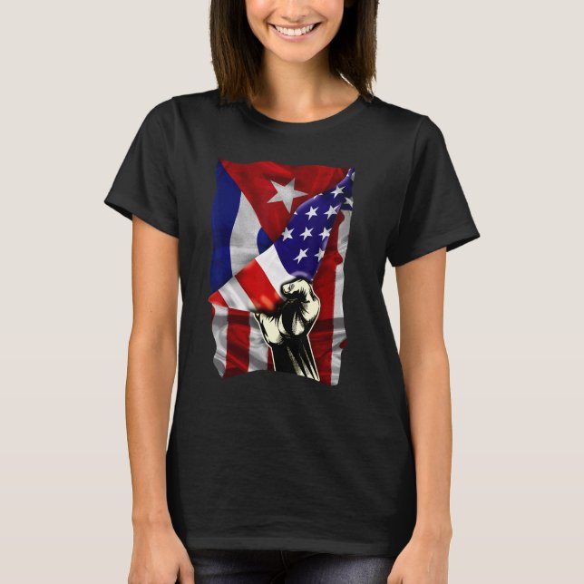 Camiseta Half American Flag Cuban ROOTS USA Flag Cuba DNA (Frente)