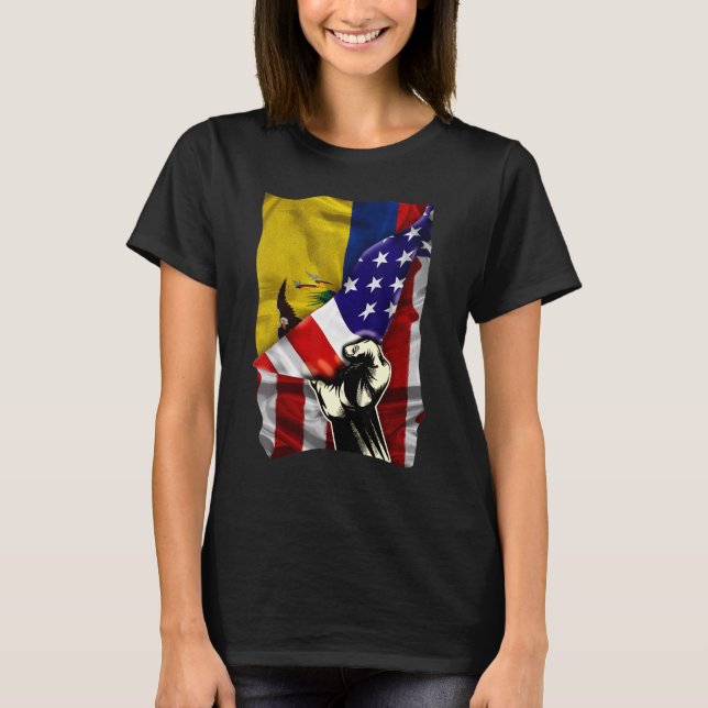 Camiseta Half American Flag Ecuadorian ROOTS USA Flag Ecuad (Frente)