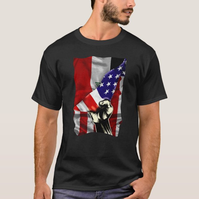Camiseta Half American Flag Iraqi ROOTS USA Flag DNA Iraque (Frente)