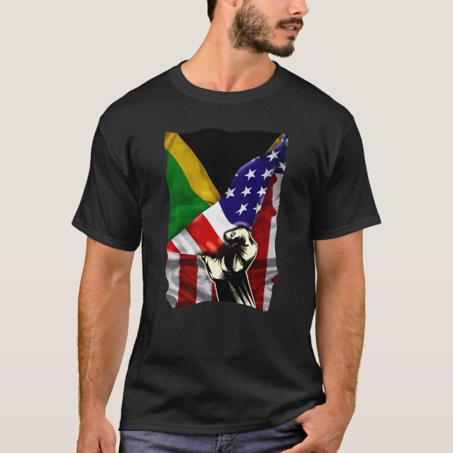 Camiseta Half American Flag Jamaican ROOTS USA Flag Jamaica (Frente)