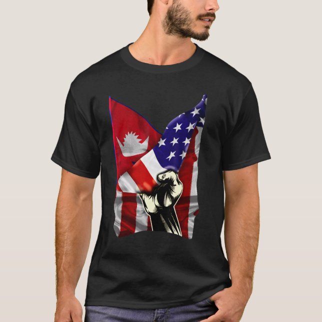 Camiseta Half American Flag Nepalese ROOTS USA Flag Nepal D (Frente)